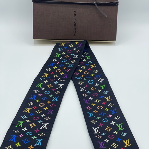 Louis Vuitton x Takashi Murakami Multicolor Noir Bandeau Neckerchief Scarf Wrap - Picture 4 of 14